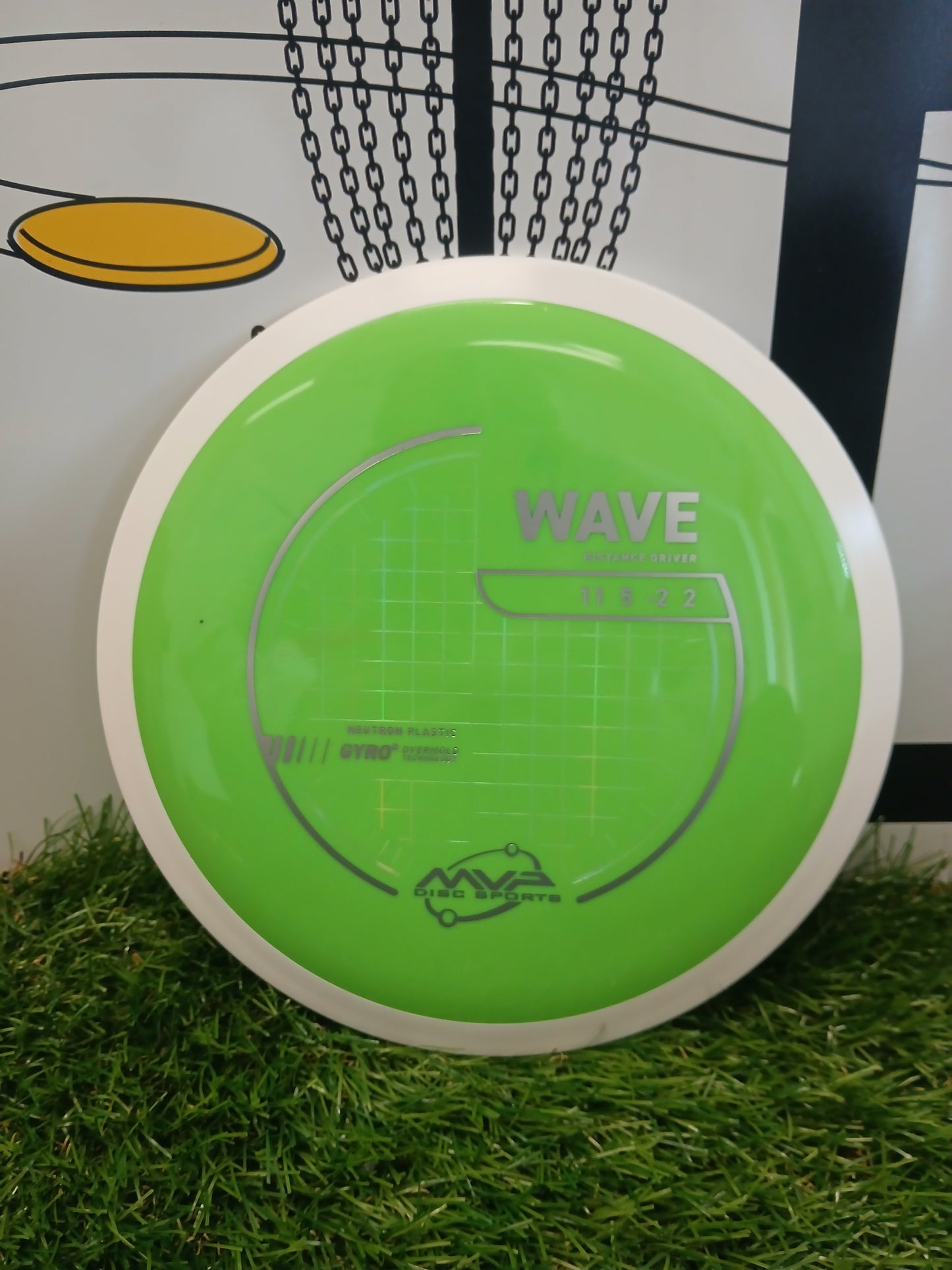 MVP Wave distance driver disc golf disc in neon green, ideal for long throws and disc golf courses.