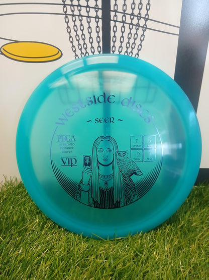 Westside Discs Seer VIP distance driver disc golf disc on grass, PDGA approved with speed 7