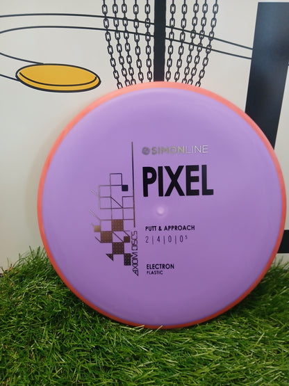 Purple Simonline Pixel disc golf putter on grass, Electron plastic, for putt and approach shots