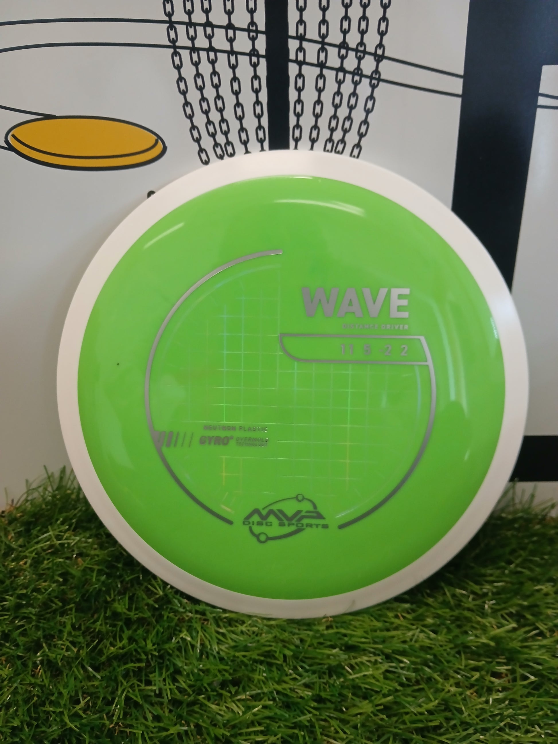 MVP Wave distance driver disc golf disc in neon green, ideal for long throws and disc golf courses.