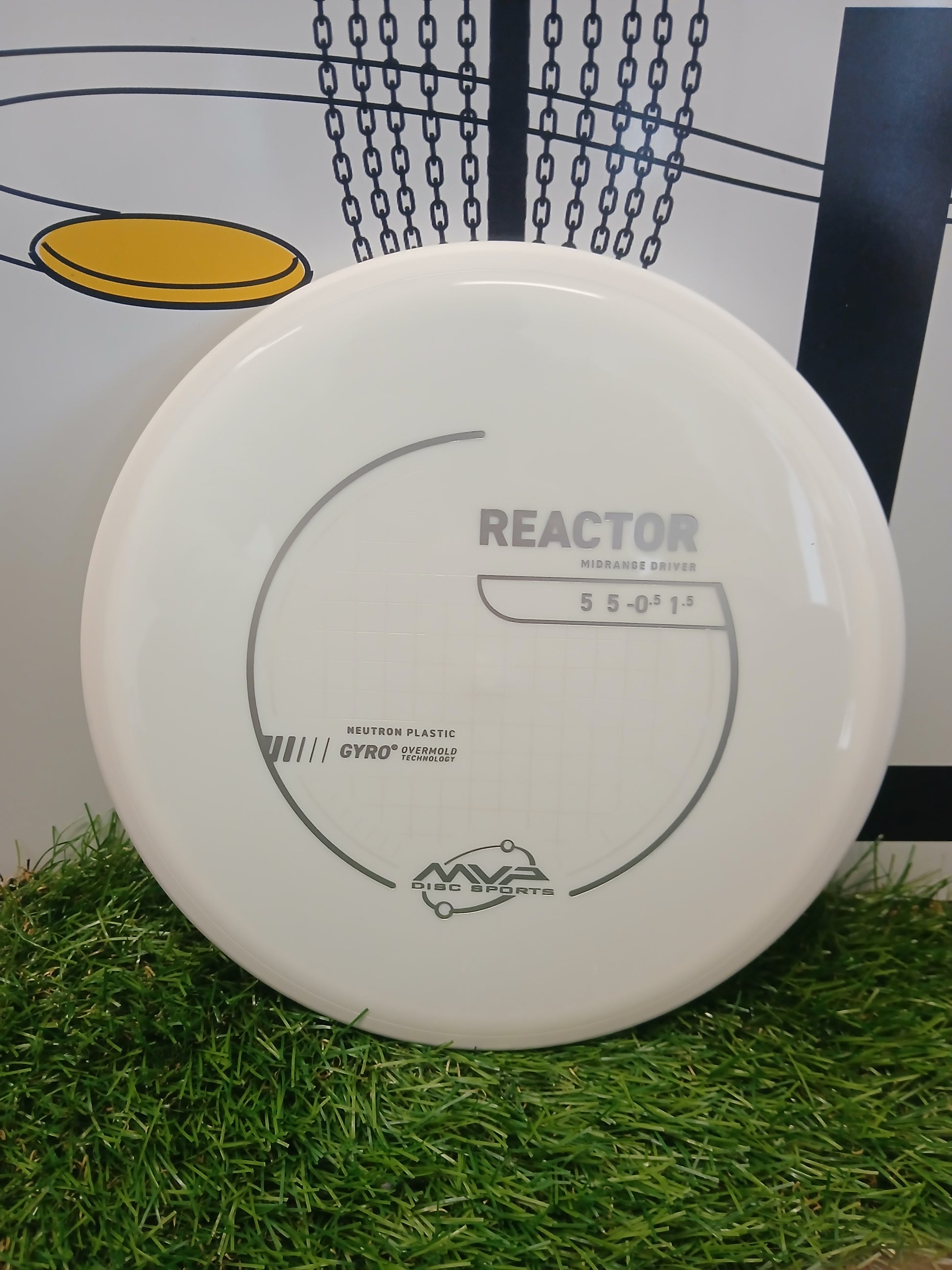 MVP Reactor midrange driver disc golf disc on grass, Neutron plastic, Gyro Overmold tech