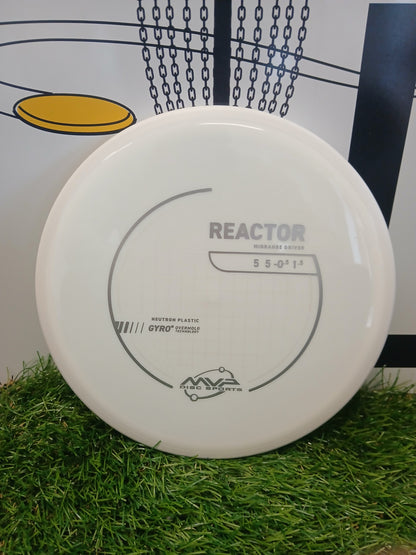 MVP Reactor midrange driver disc golf disc on grass, Neutron plastic, Gyro Overmold tech